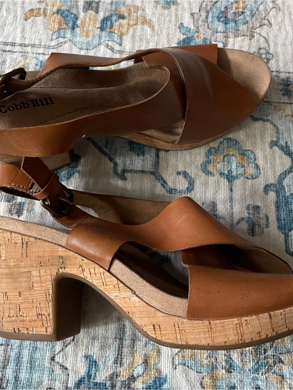 Cobb Hill by New Balance Tan Leather Cork Wedge Sandals